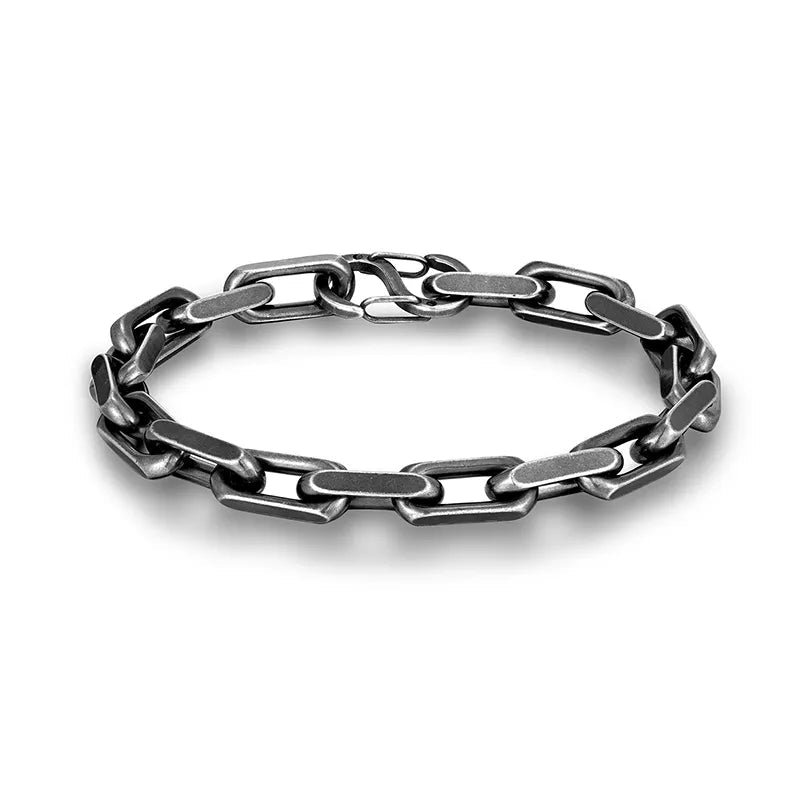 MKENDN Vintage Oxidized Black Chain Link Men Bracelet Punk Stainless Steel Motorcycle Bracelets Male Jewelry Accessories Gifts