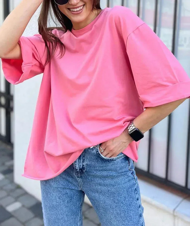 Summer Women's T-shirt Short Sleeve 100 % Cotton Oversized T-shirts Loose Casual O Neck Solid Blue Orange Tees Clothes for Women