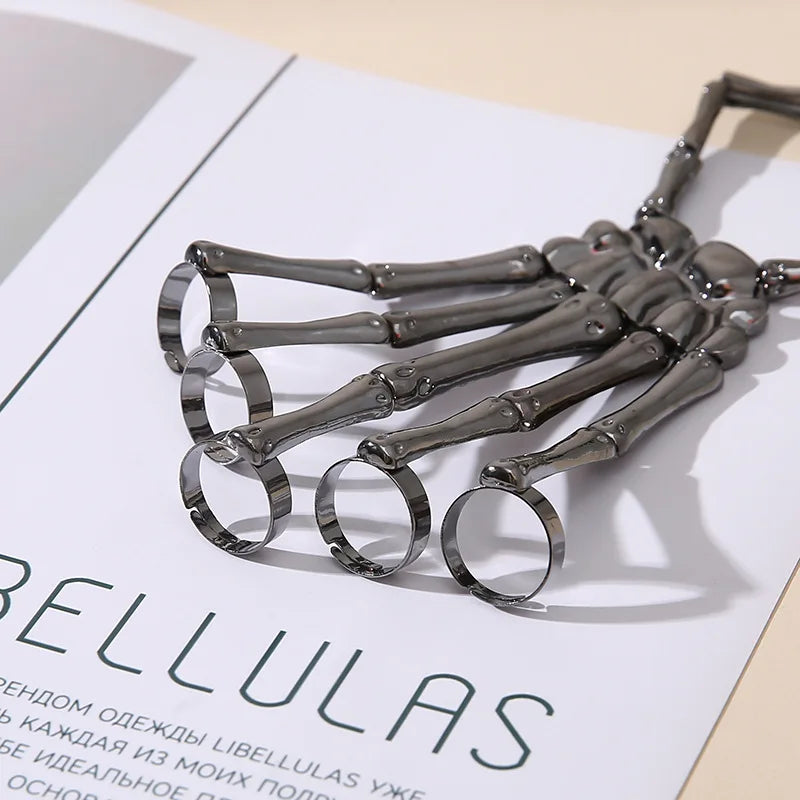 Skeleton Hand Bracelet Bangle Halloween Wristband Skull Fingers Metal Skeleton Hand Bracelet With Ring Hand Halloween Jewelry