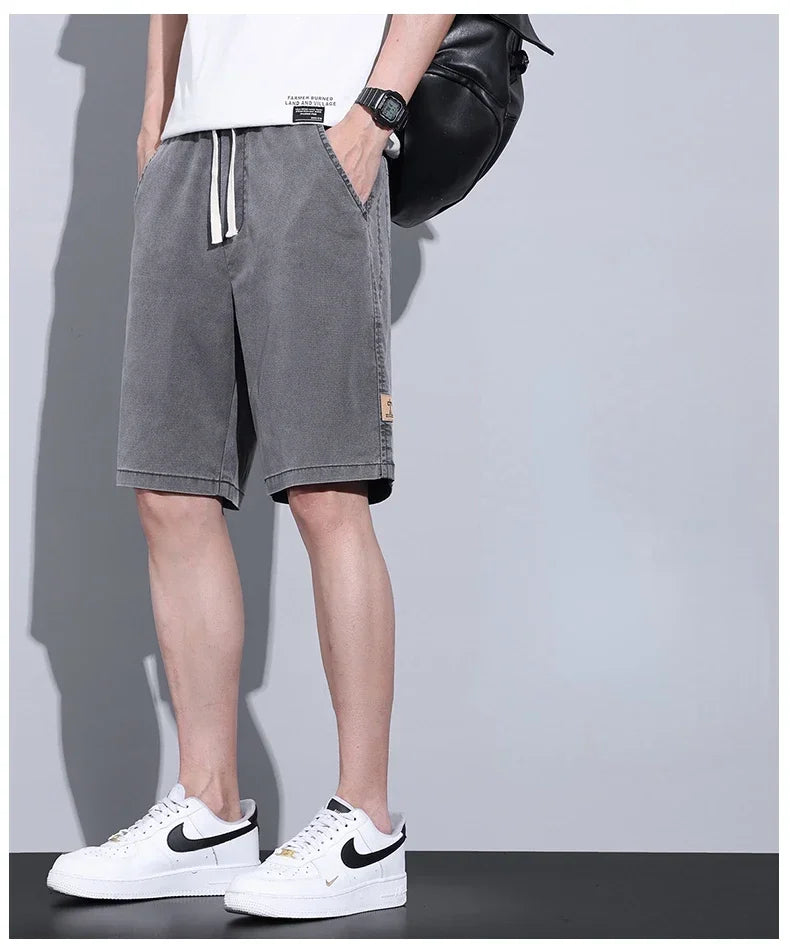 Soft Cosy Lyocell Thin Men's Denim Shorts Summer Clothes Loose Pants Drawstring Elastic Waist Korea Casual Short Plus Size M-5XL