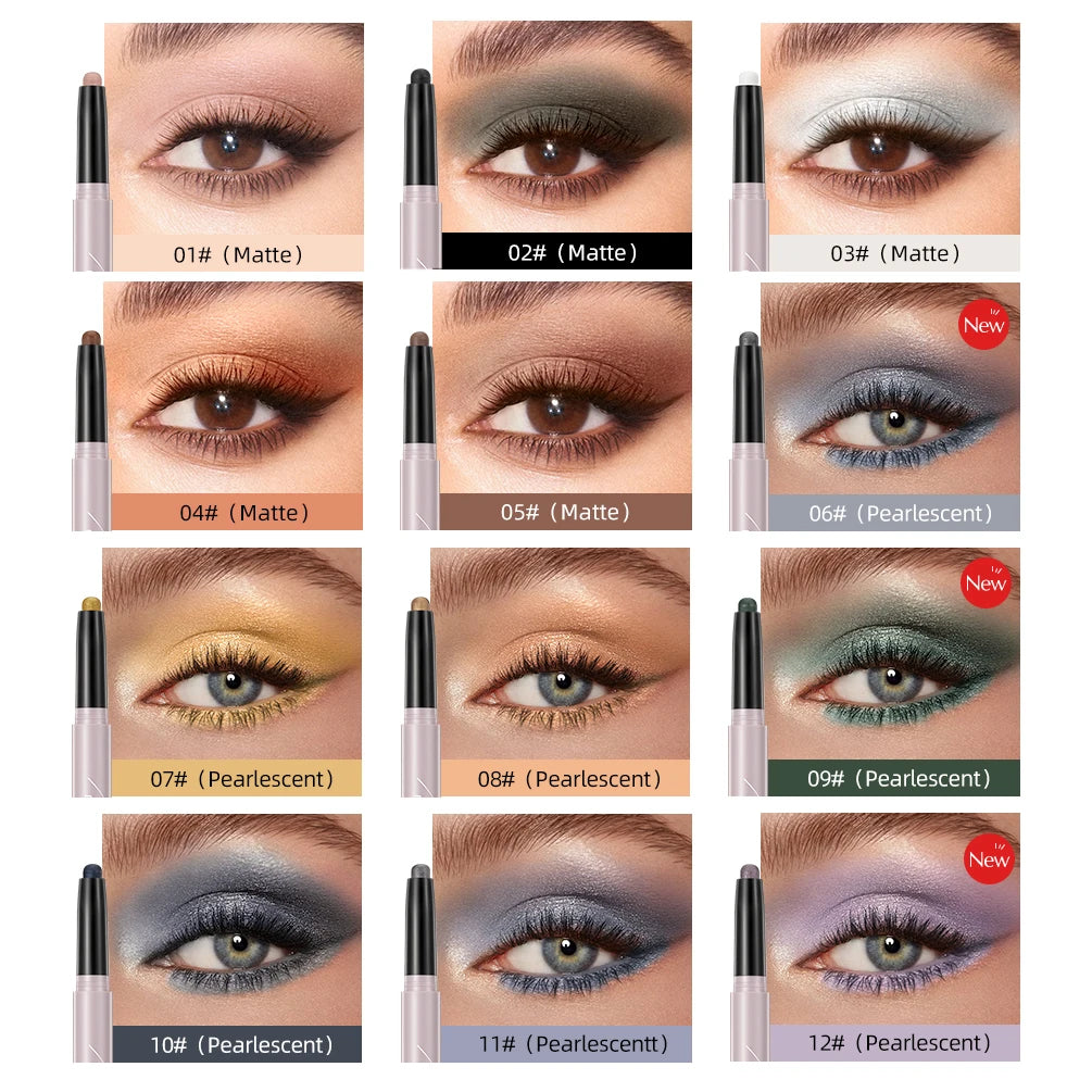 12 Color Highlighter Eyeshadow Pencil ment Pearlescent Silkworm Eyeshadow PenWaterproof Glitter Matte Nude Eye Shadow Makeup Pig