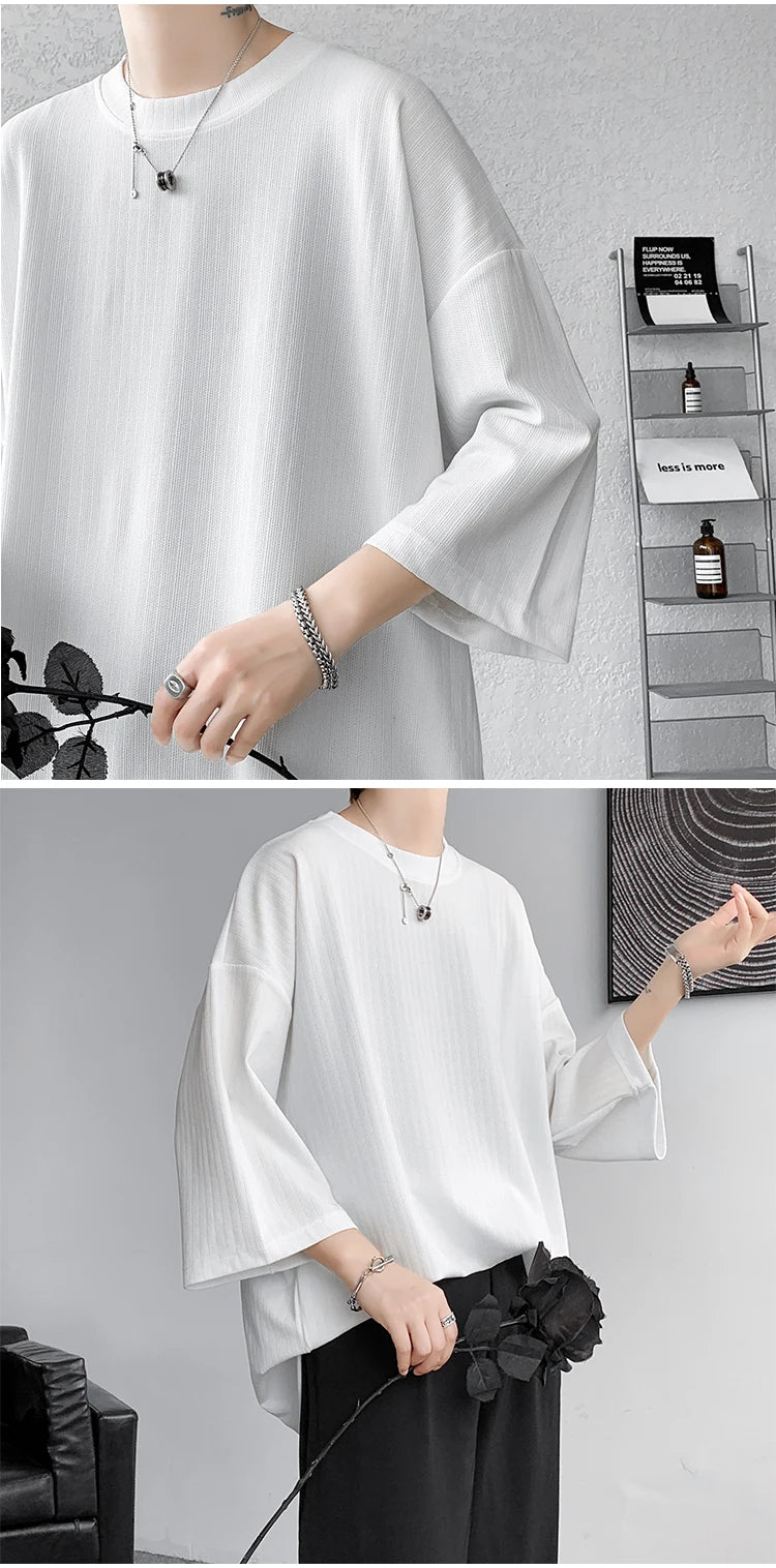 Loose Tshirt Men Oversized Ice Silk T Shirts 2024 Summer Mens Half Sleeve Fashions Harajuku T-Shirt Male Solid Simple Daily Tees