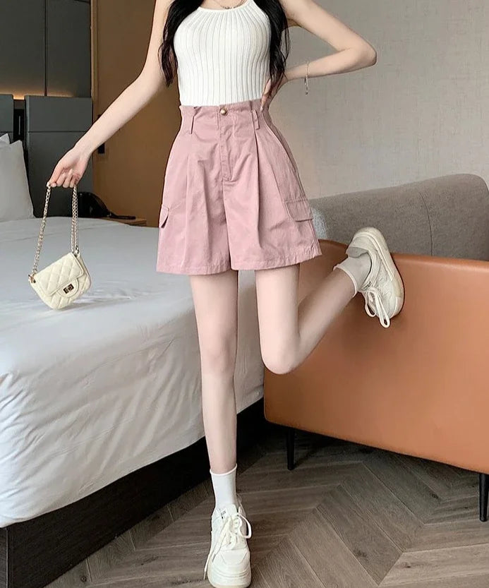 Solid Color Woman Short Pants With Pockets Wide Office Streetwear Designer Hot 2000s Clothes Y2k Summer Shorts for Women New In