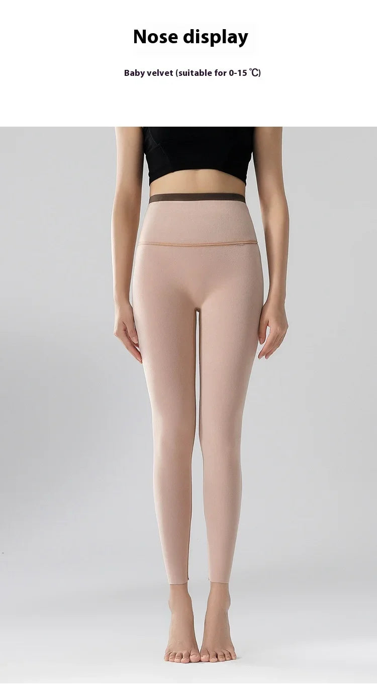 Women's Autumn Winter Thickened Alpaca Velvet Black Shark Leggings High Waist Slim Seamless Fleece Warm Leggings