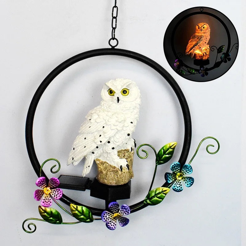 Solar Owl LED Light for Outdoor Garden, Waterproof LED Lamp, Hanging Swing, Resin Night Light, Balcony Decoration