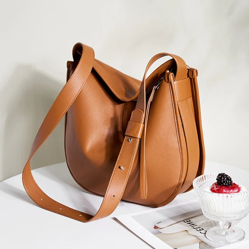Hifashion Split Leather Underarm Shoulder Bags For Women 2024 Trend Design Saddle Crossbody Bag Hobo Ladies Handbags And Purses