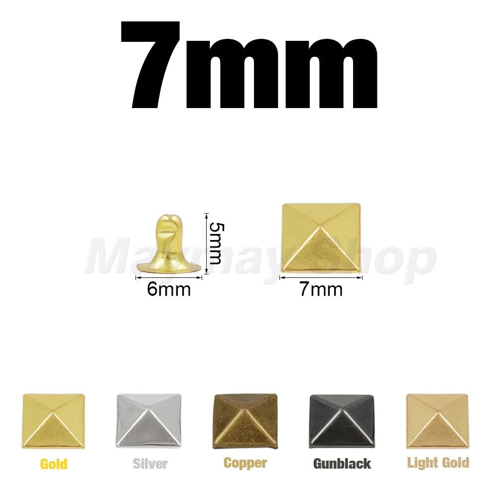 100sets 6-12mm Metal Pyramid Cap Rivets Studs Square Rivet for Leather Craft Bag Belt Clothing Garment Shoes Accessories