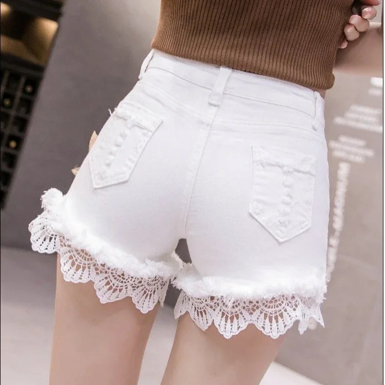 Denim Shorts for Women High Waist Flowers Short Jean Pants Woman To Wear 2000s Clothes Y2k 2025 Classic Casual Fashion Clothing