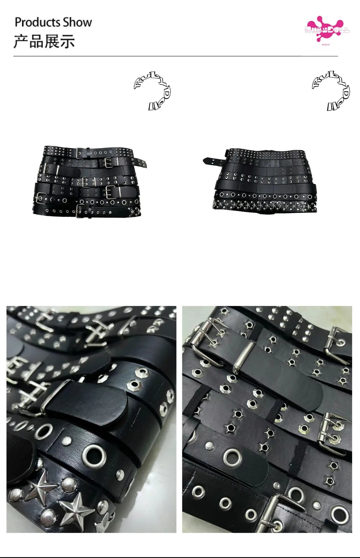 Lautaro Spring Cool Black Pu Leather Mini Skirt Women with Many Belt Low Waist Luxury Designer Steampunk Clothes Streetwear 2025