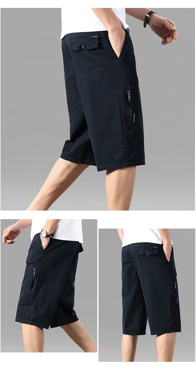Classic Cargo Shorts Men Zipper Pocket Casual Knee Shorts Loose Straight Cotton Work Shorts Man Clothes