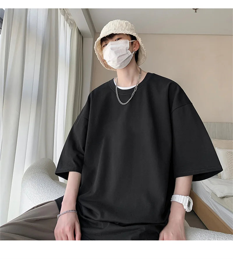Men's Cotton T-shirts White Mens Oversized T Shirt Solid Summer Casual Wear Tee Shirts Fashion for Men 5XL Male Clothes