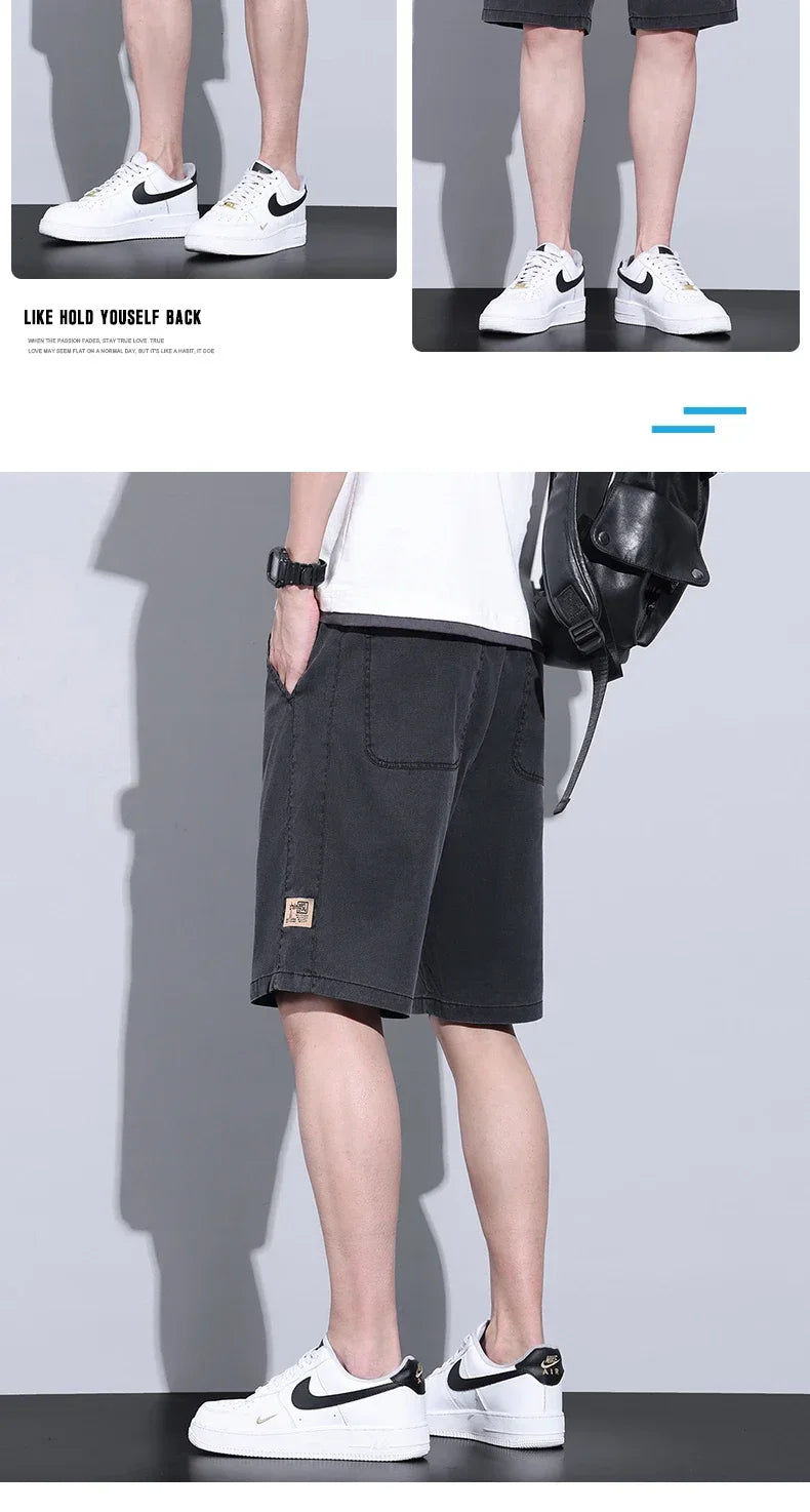 Soft Cosy Lyocell Thin Men's Denim Shorts Summer Clothes Loose Pants Drawstring Elastic Waist Korea Casual Short Plus Size M-5XL