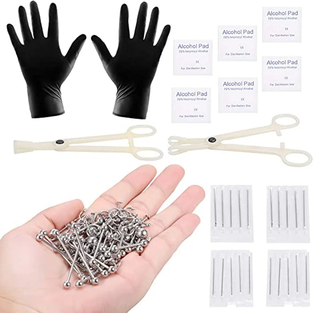 Stainless Steel Body Piercing Kit Needles Belly Button Rings Tongue Tragus Cartilage Helix Daith Rook Earring Lip Eyebrow