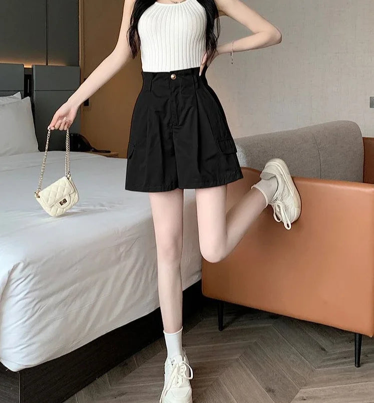 Solid Color Woman Short Pants With Pockets Wide Office Streetwear Designer Hot 2000s Clothes Y2k Summer Shorts for Women New In