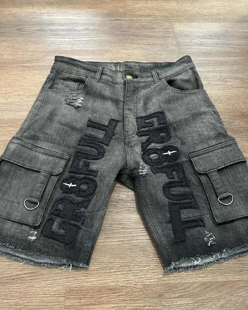 2025 American New Fashion Letter Embroidery Printing Casual Denim Shorts MenY2K Gothic Harajuku Popular Joker Denim Shorts