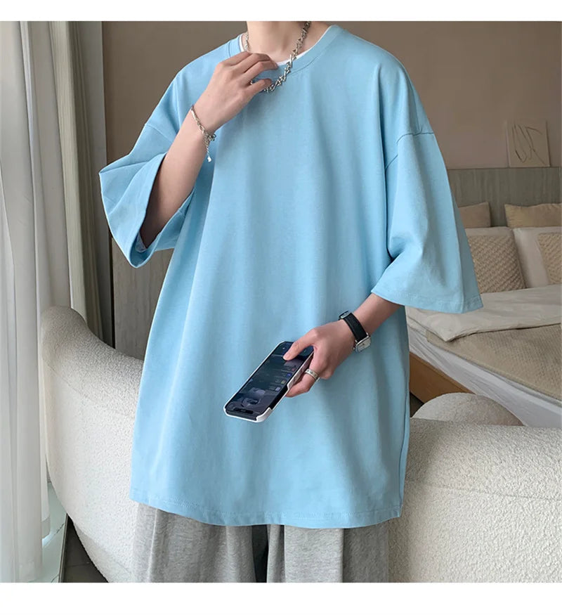 Men's Cotton T-shirts White Mens Oversized T Shirt Solid Summer Casual Wear Tee Shirts Fashion for Men 5XL Male Clothes