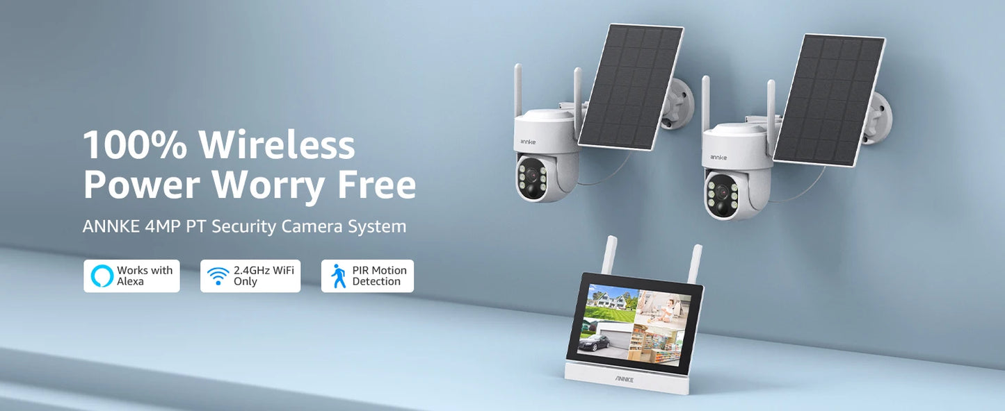 ANNKE 4MP CCTV Security System 4Ch Wireless NVR 7″ Monitor Motion Detection 2PCS Super HD Cameras Two-Way Audio IR Night Vision