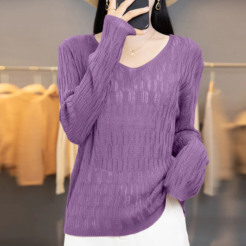 2023 New Temperament elegant Cashmere sweater women thin Spring and Autumn V-neck loose cashmere thin sweater women