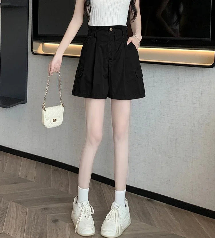Solid Color Woman Short Pants With Pockets Wide Office Streetwear Designer Hot 2000s Clothes Y2k Summer Shorts for Women New In