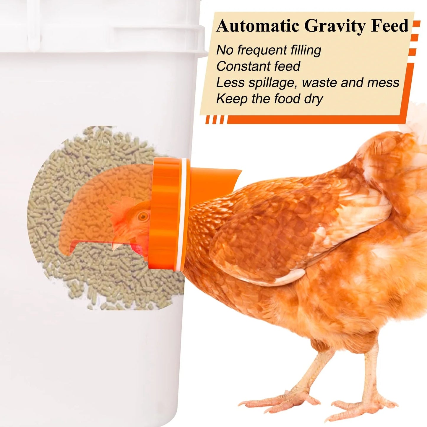 Chicken Gravity Feeder Poultry Feeding Supplies DIY Rainproof Feeder Port Kit For Bucket Tank Barrels Bins Gravity Feed Kit