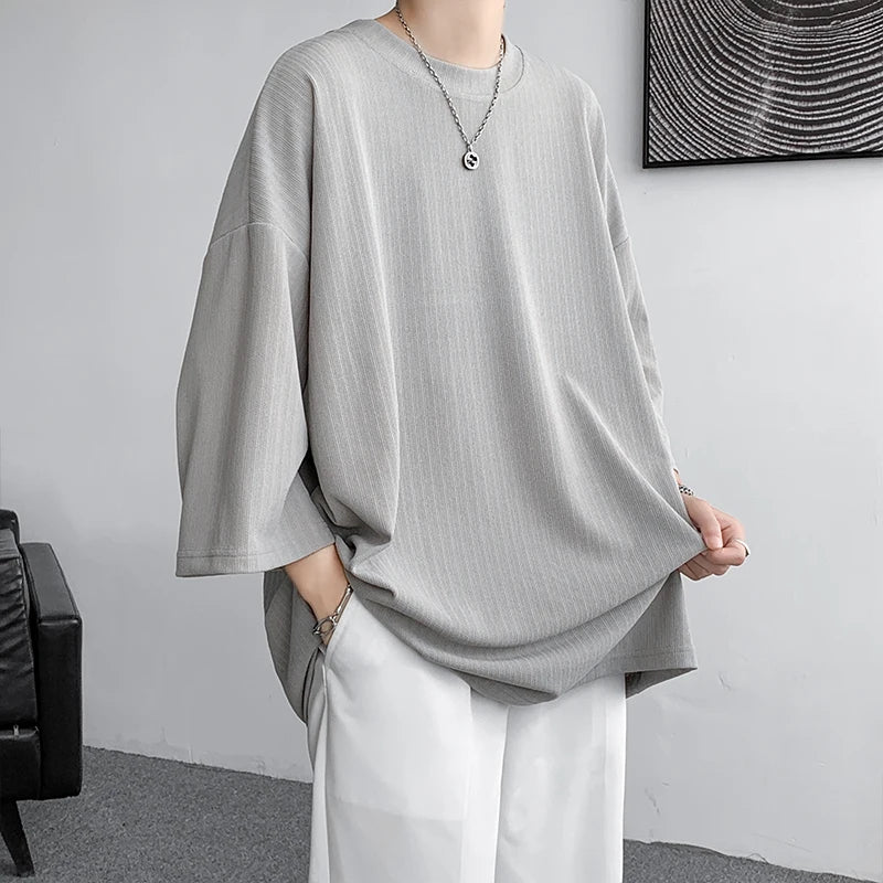 Loose Tshirt Men Oversized Ice Silk T Shirts 2024 Summer Mens Half Sleeve Fashions Harajuku T-Shirt Male Solid Simple Daily Tees