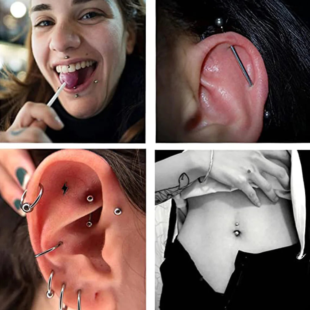 Stainless Steel Body Piercing Kit Needles Belly Button Rings Tongue Tragus Cartilage Helix Daith Rook Earring Lip Eyebrow