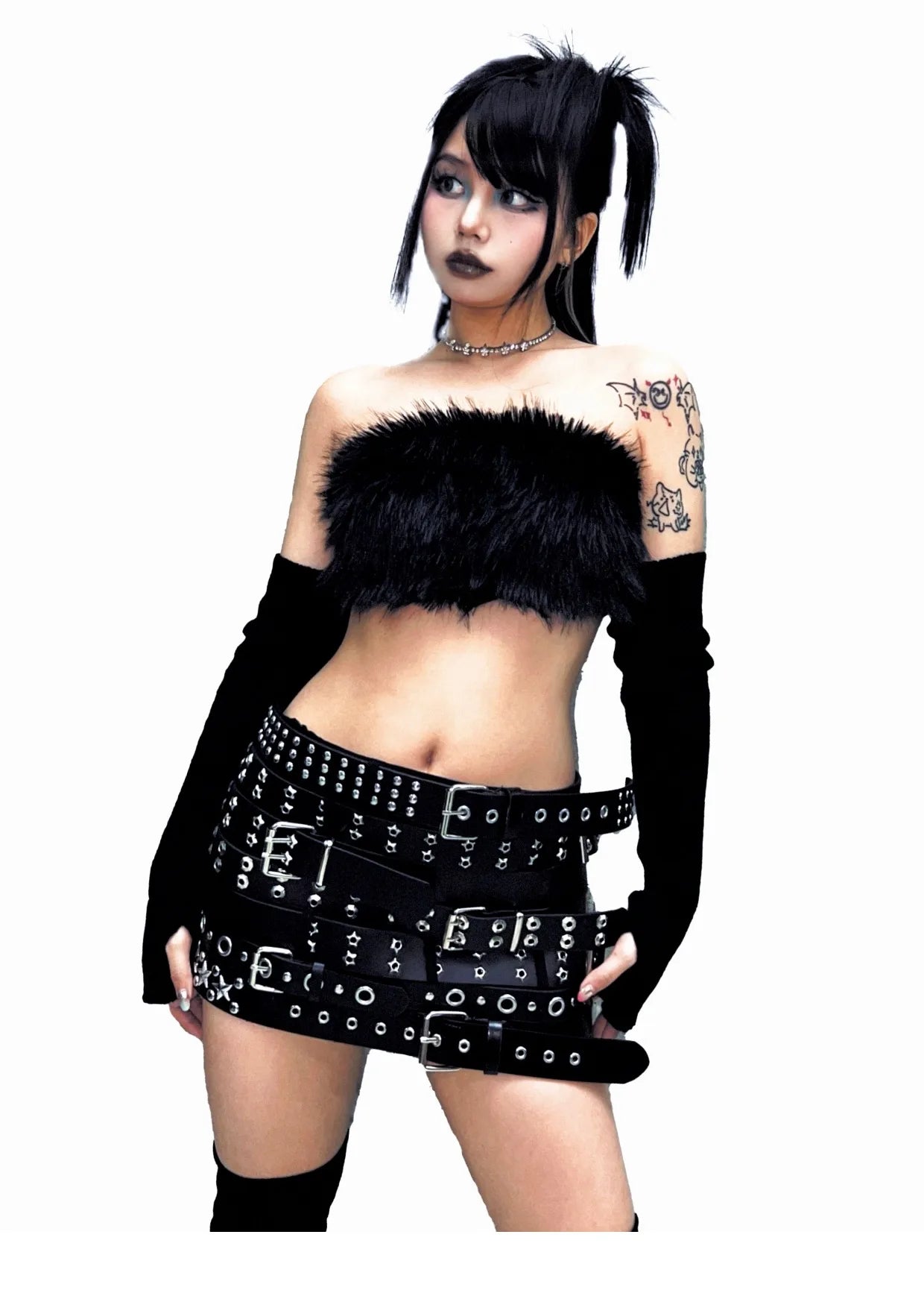 Lautaro Spring Cool Black Pu Leather Mini Skirt Women with Many Belt Low Waist Luxury Designer Steampunk Clothes Streetwear 2025