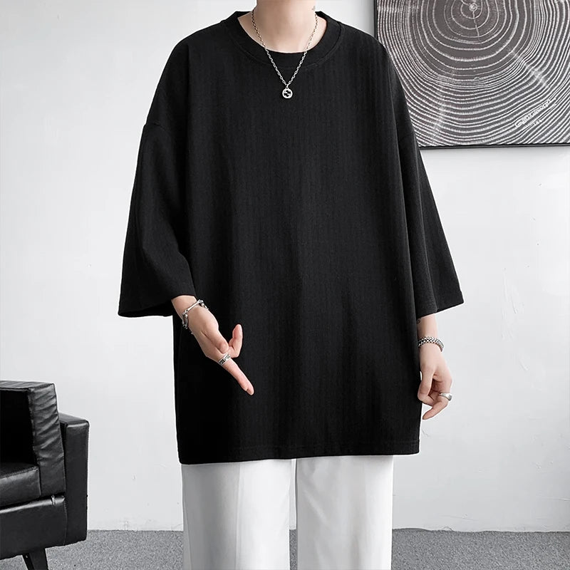 Loose Tshirt Men Oversized Ice Silk T Shirts 2024 Summer Mens Half Sleeve Fashions Harajuku T-Shirt Male Solid Simple Daily Tees