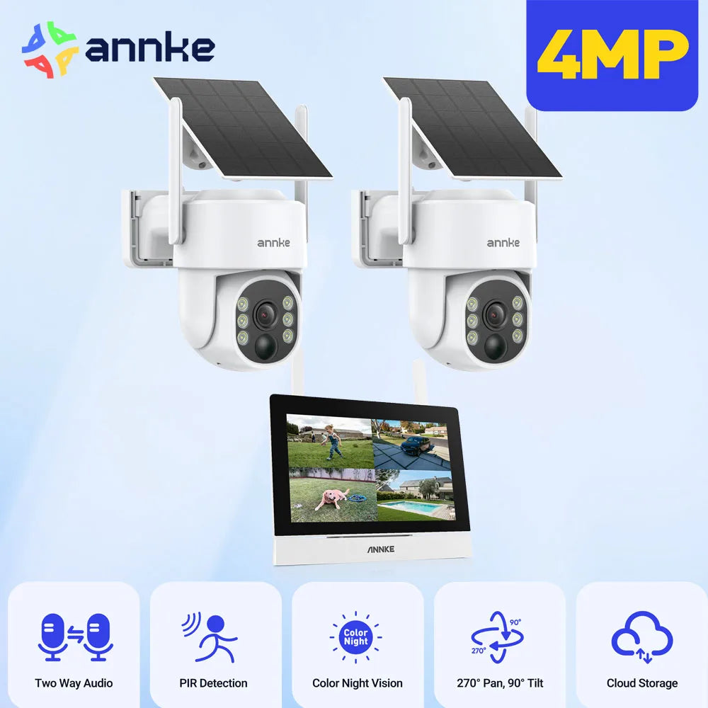 ANNKE 4MP CCTV Security System 4Ch Wireless NVR 7″ Monitor Motion Detection 2PCS Super HD Cameras Two-Way Audio IR Night Vision