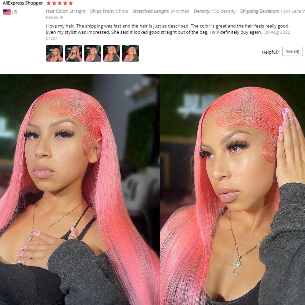 Pink 13x4 Transparent Lace Front Wig Straight Wigs For Women 613 Colored HD Lace Front Blonde Human Hair Wigs 4x4 Closure Wig