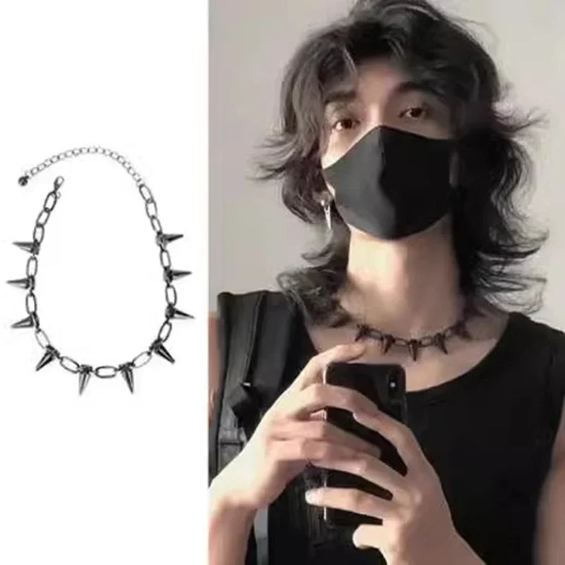 New Punk Gothic Harajuku Necklaces Handmade Womens Necklace Spike Rivet Female Chain Necklaces Exaggeration Rock Choker Jewelry