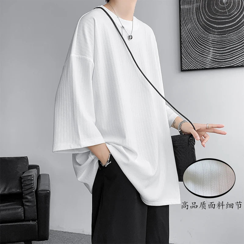 Loose Tshirt Men Oversized Ice Silk T Shirts 2024 Summer Mens Half Sleeve Fashions Harajuku T-Shirt Male Solid Simple Daily Tees