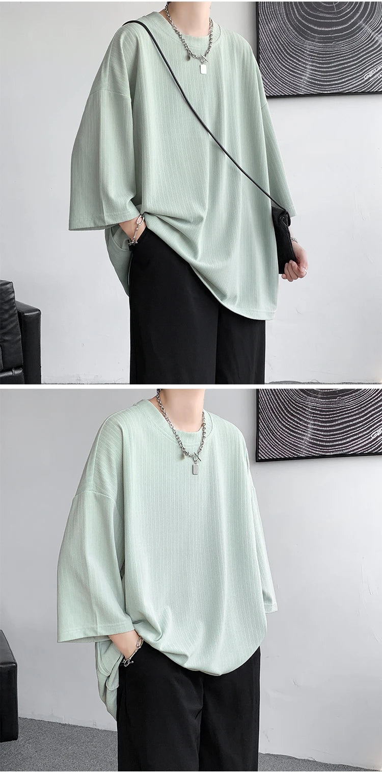 Loose Tshirt Men Oversized Ice Silk T Shirts 2024 Summer Mens Half Sleeve Fashions Harajuku T-Shirt Male Solid Simple Daily Tees