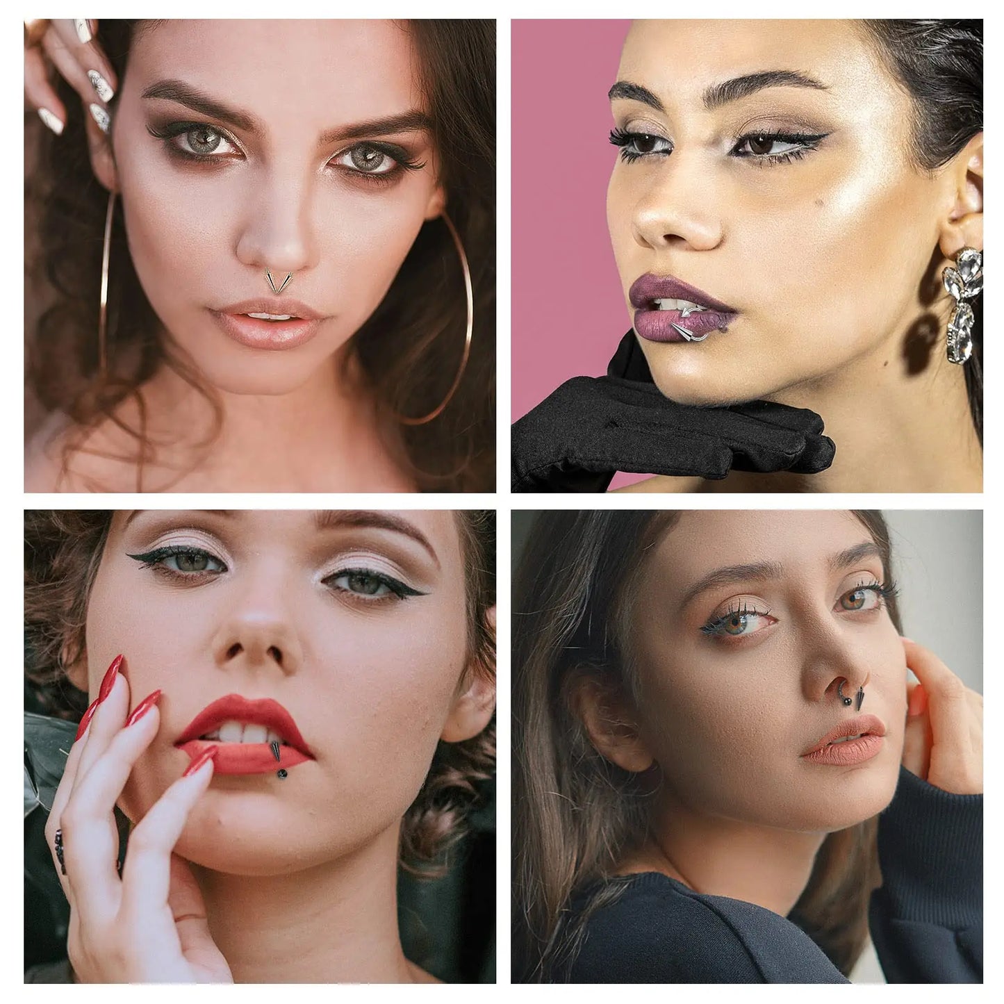 1-12PCS 16G Stainless Steel Long Spike Nose Septum Rings Horseshoe Hoop Lip Ring 10mm Piercing Jewelry Kit For Women Men 4Colors