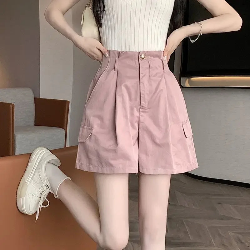 Solid Color Woman Short Pants With Pockets Wide Office Streetwear Designer Hot 2000s Clothes Y2k Summer Shorts for Women New In