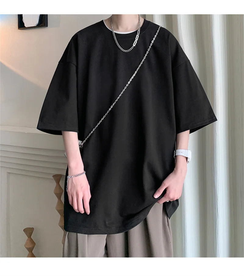 Men's Cotton T-shirts White Mens Oversized T Shirt Solid Summer Casual Wear Tee Shirts Fashion for Men 5XL Male Clothes