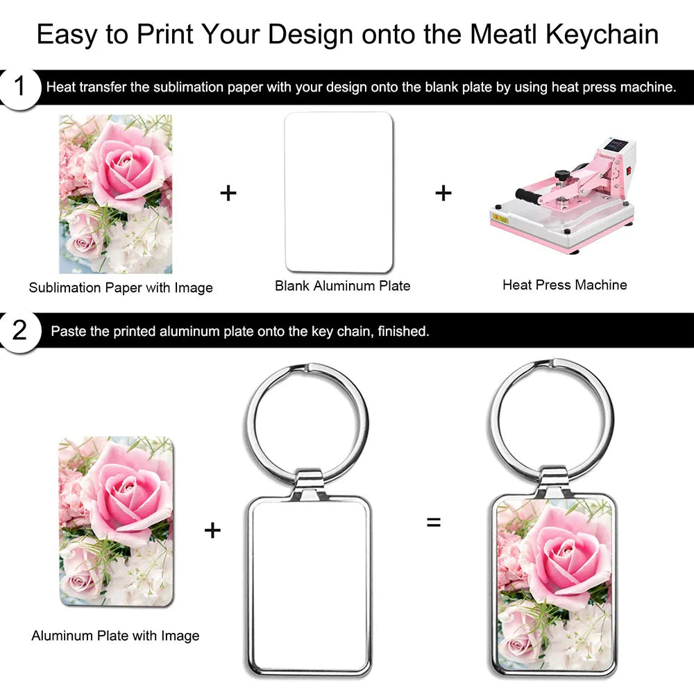 10/5pcs Sublimation Blanks Keychains Metal Round Key Rings for Heat Press Rectangle Round 2 Shape