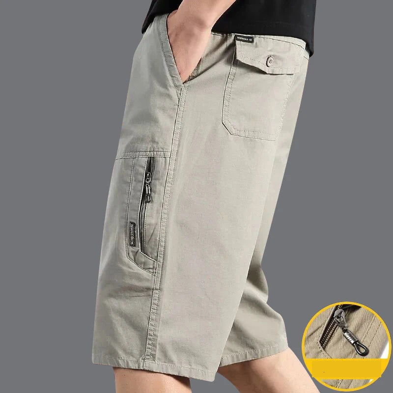 Classic Cargo Shorts Men Zipper Pocket Casual Knee Shorts Loose Straight Cotton Work Shorts Man Clothes