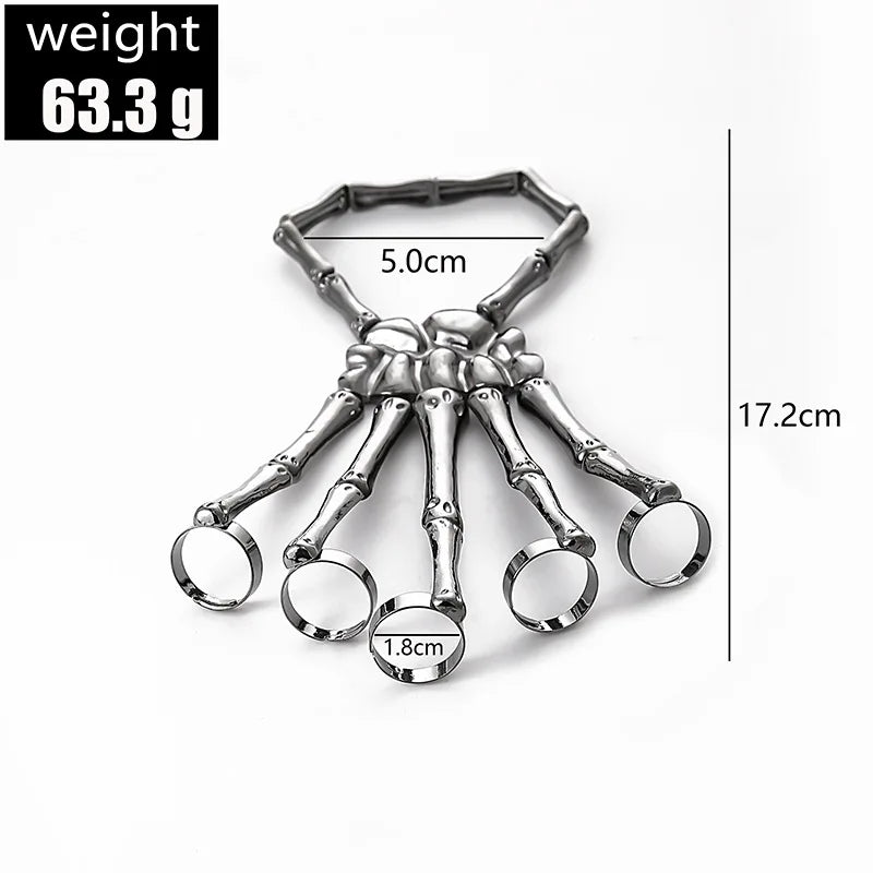 Skeleton Hand Bracelet Bangle Halloween Wristband Skull Fingers Metal Skeleton Hand Bracelet With Ring Hand Halloween Jewelry
