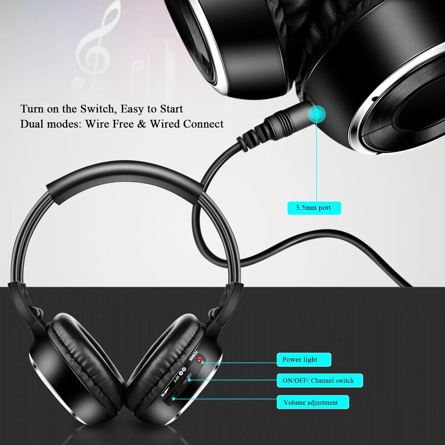 Infrared Stereo Headset IR headphone Roof Dvd or Headrest Dvd Player Two Channels for Car and TV use