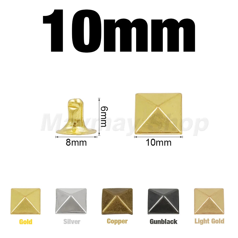 100sets 6-12mm Metal Pyramid Cap Rivets Studs Square Rivet for Leather Craft Bag Belt Clothing Garment Shoes Accessories