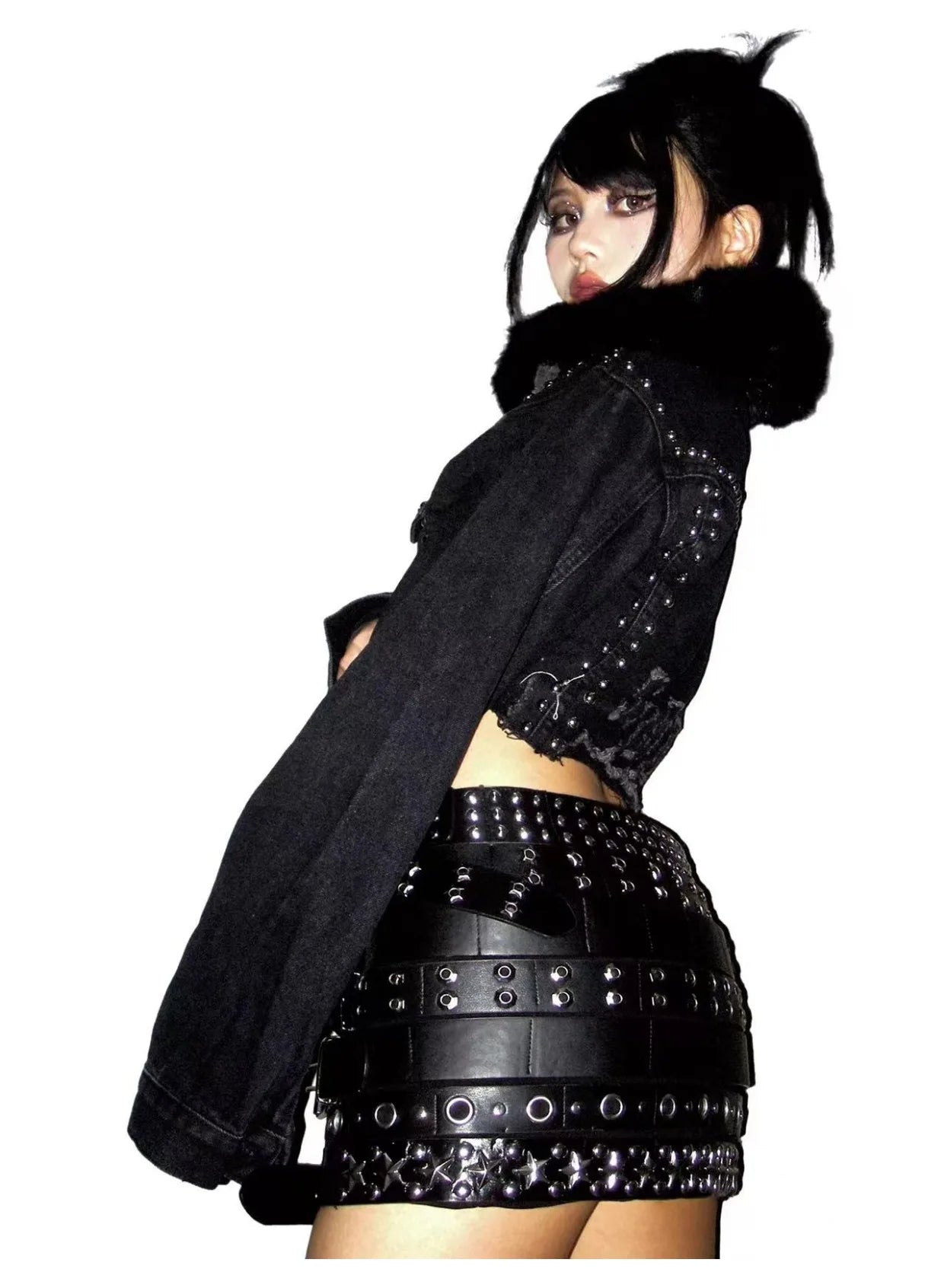 Lautaro Spring Cool Black Pu Leather Mini Skirt Women with Many Belt Low Waist Luxury Designer Steampunk Clothes Streetwear 2025