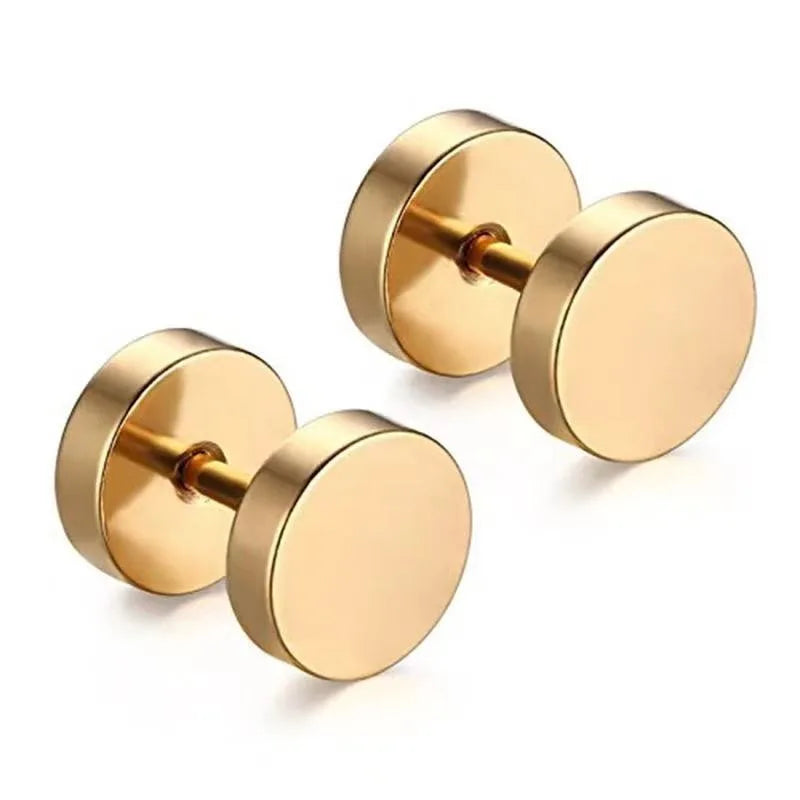 2Pcs Man Women Barbell Punk Gothic Stainless Steel Earring Studs, Black Silver Color Ear Piercing Jewelry
