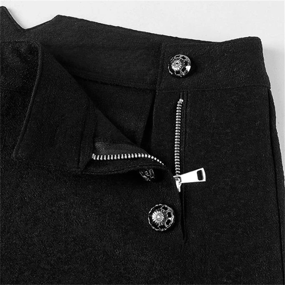 Men Steampunk Victorian Pants Historical High Waist Long men's Pants Retro Daily Button Casual Trousers Wedding Pants