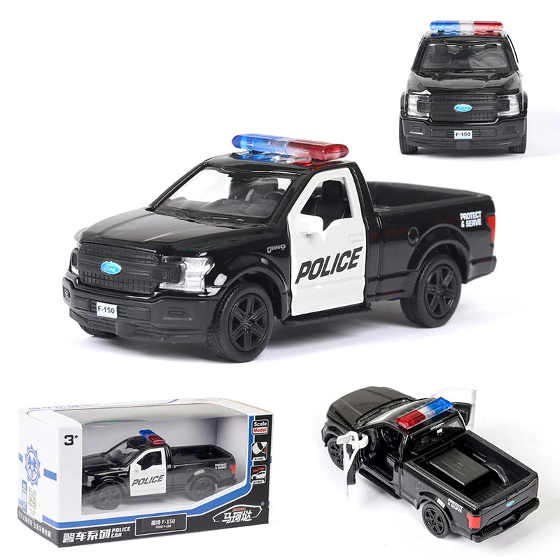 1/36 Diecast Alloy Police Car Models Challenger 2 Doors Opened With Pull Back Function Metal Sports Cars Model For Children Toys