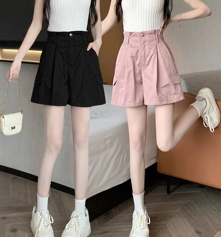 Solid Color Woman Short Pants With Pockets Wide Office Streetwear Designer Hot 2000s Clothes Y2k Summer Shorts for Women New In
