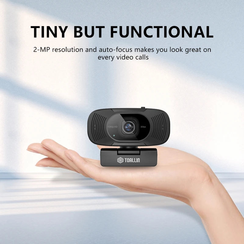 TOALLIN Webcam PC 1080P 30fps Dual Mics Auto-Focus web cam FOV 90° Computer USB Camera No Optical Distortion for Live Streaming
