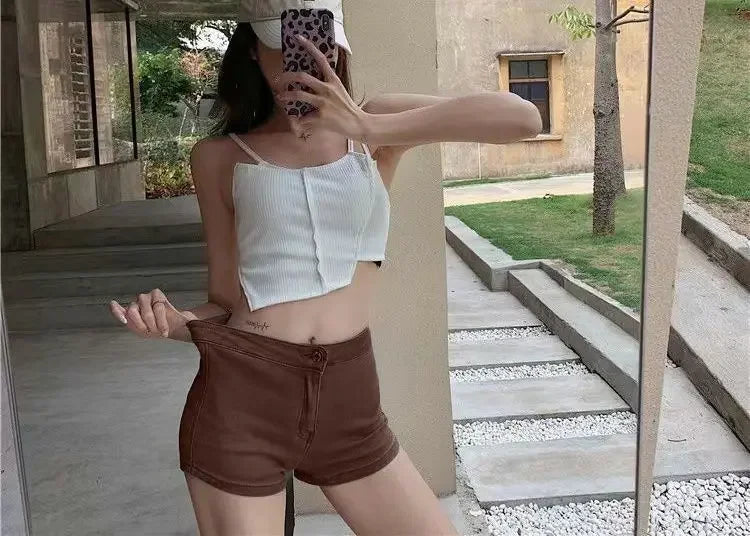 Female Short Jeans Pants Retro Brown Women's Denim Shorts Wholesale Streetwear Harajuku Fashion Outfits Youthful Comfy Hot Jorts