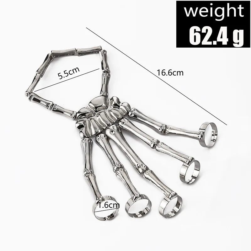 Skeleton Hand Bracelet Bangle Halloween Wristband Skull Fingers Metal Skeleton Hand Bracelet With Ring Hand Halloween Jewelry