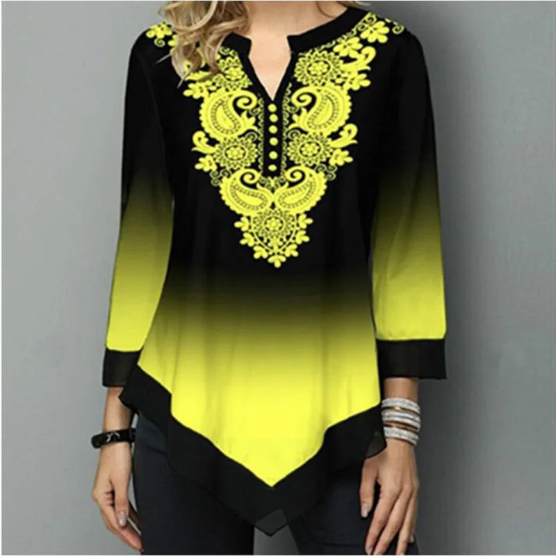 Shirt Women Spring Summer Blouse 3/4 Sleeve Casual Printing Female Fashion Shirt Tees Tops 5XL StreetShirt